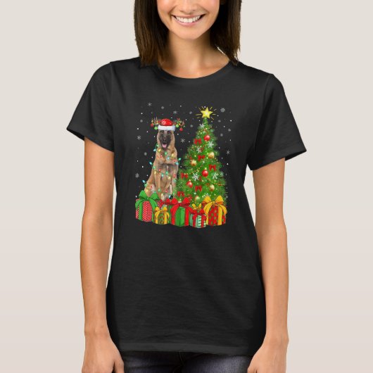 Malinois Dog Lighting Xmas Tree Weihnachtsmannmütz T-Shirt (Vorderseite)