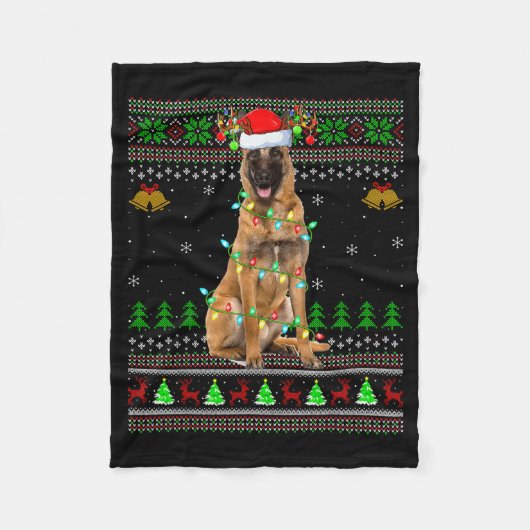 Malinois Dog Ugly Christmas Sweaters Holiday Santa Fleecedecke (Vorderseite)