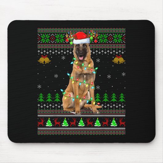 Malinois Hund hässliche Weihnachtspullover Feierta Mousepad (Vorne)