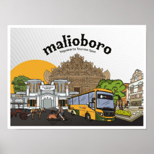 Malioboro Yogyakarta Vintage-Reiseillustration Poster