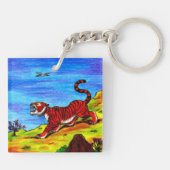 Malkunsttiger und fliegende Vogelkunst-Fantasie Schlüsselanhänger (Rückseite)