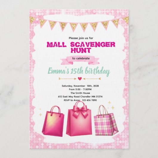 Mall Scavenger Hunt Party invitation Einladung (Vorderseite)