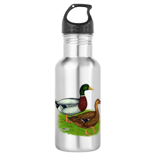 Mallard Drake und Duck Edelstahlflasche (Vorderseite)