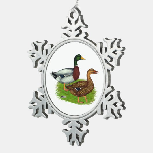 Mallard Drake und Duck Schneeflocken Zinn-Ornament (Rechts)