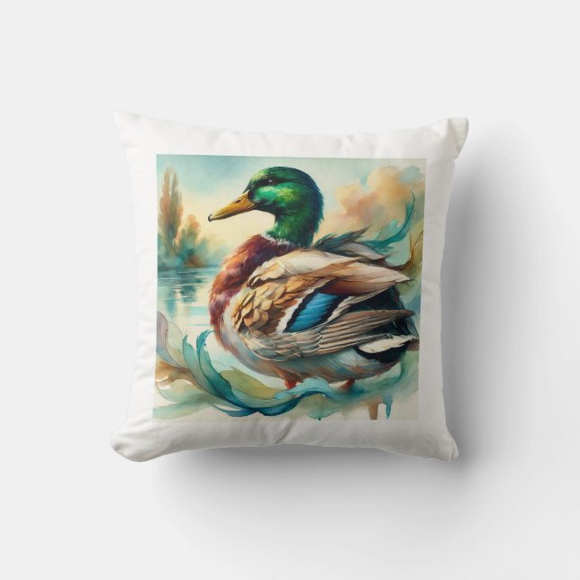 Mallard Duck 241024AREF138 - Watercolor Kissen (Vorderseite)