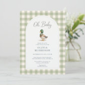 Mallard Duck All in One Gingham Baby Shower Einladung (Stehend Vorderseite)