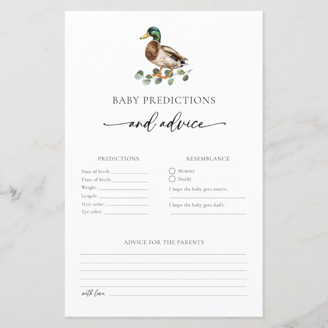 Mallard Duck Baby Predictions & Advice Baby Shower (Vorderseite)