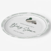 Mallard Duck Baby Shower Gender Neutral Green Pappteller (Schrägansicht)