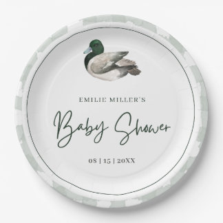 Mallard Duck Baby Shower Gender Neutral Green Pappteller