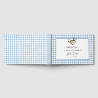 Mallard Duck Blue Gingham Baby Shower Gästebuch