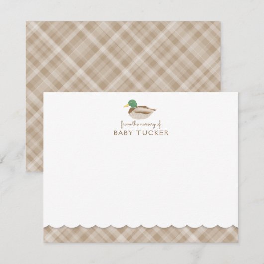 Mallard Duck Brown Preppy Kariert Baby Boy Note Ca Mitteilungskarte (Vorne/Hinten)