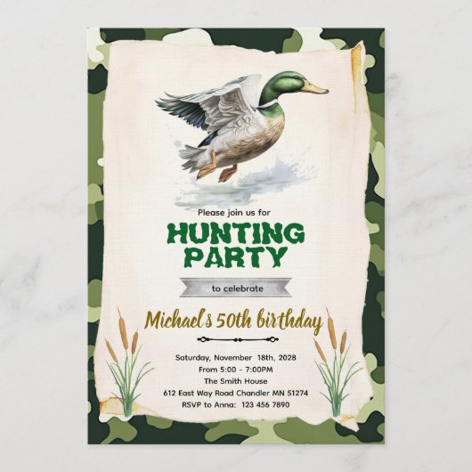 Mallard Duck Camo Birthday Invitation Einladung (Vorderseite)