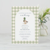Mallard Duck Gingham All in One Baby Shower Einladung (Stehend Vorderseite)