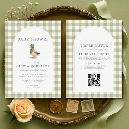 Mallard Duck Gingham All in One Baby Shower Einladung