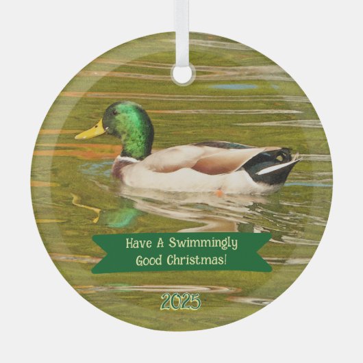 MALLARD DUCK GLIDING ÜBER DEN POND ORNAMENT AUS GLAS (Vorderseite)