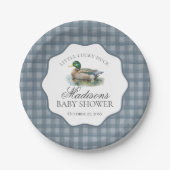 Mallard Duck Hunting Blue Gingham Boy Baby Shower Pappteller (Vorderseite)
