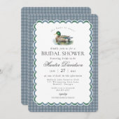 Mallard Duck Hunting Blue Gingham Brautparty Einladung (Vorne/Hinten)
