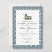 Mallard Duck Hunting Blue Gingham Brautparty Einladung (Vorderseite)
