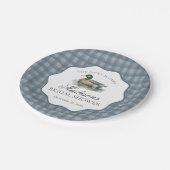 Mallard Duck Hunting Blue Gingham Brautparty Pappteller (Schrägansicht)