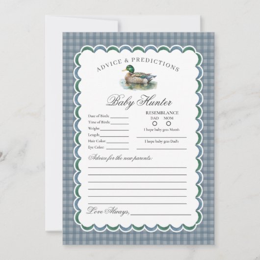 Mallard Duck Hunting Gingham Advice for Baby Card Einladung (Vorderseite)