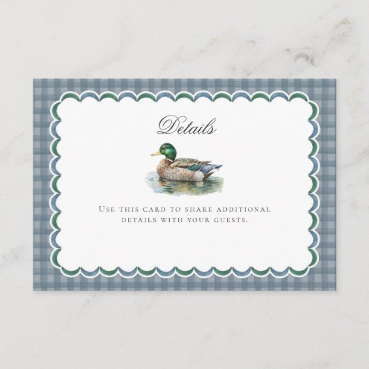 Mallard Duck Hunting Gingham Baby Details Card Begleitkarte (Vorderseite)