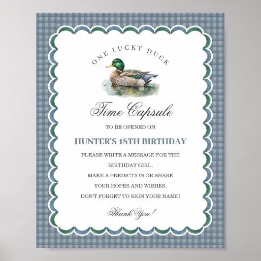 Mallard Duck Hunting Gingham Birthday Time Capsule Poster (Vorne)