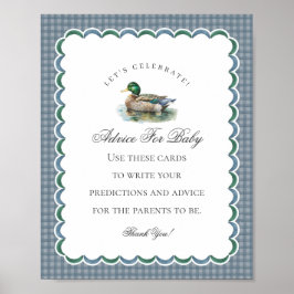 Mallard Duck Hunting Gingham Boy Advice for Baby Poster