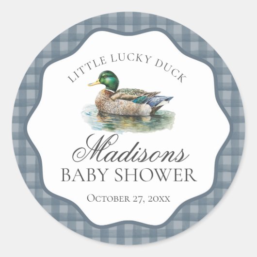 Mallard Duck Hunting Gingham Boy Baby ShowSiegel Runder Aufkleber (Vorderseite)