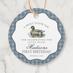 Mallard Duck Hunting Gingham Boy Birthday Circle Geschenkanhänger