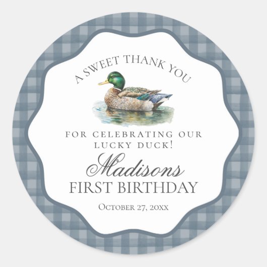 Mallard Duck Hunting Gingham Boy Birthday Circle Runder Aufkleber (Vorderseite)