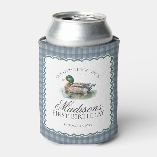 Mallard Duck Hunting Gingham Boy Birthday Favor Dosenkühler (Kanne Vorderseite)