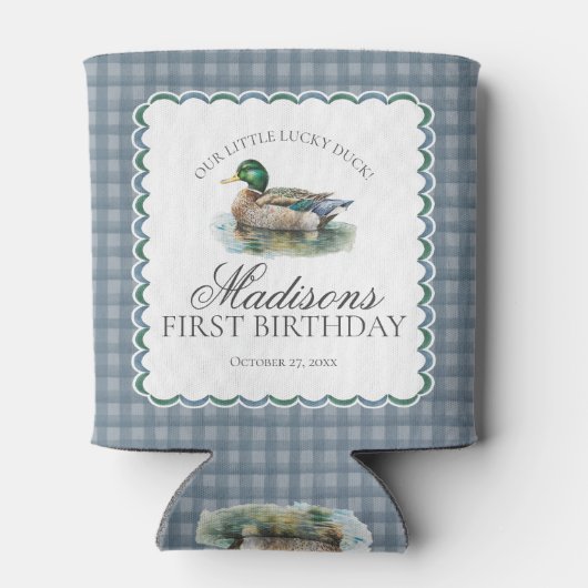 Mallard Duck Hunting Gingham Boy Birthday Favor Dosenkühler (Rückseite)