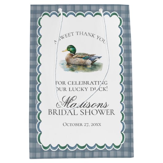 Mallard Duck Hunting Gingham Brautparty Favors Mittlere Geschenktüte (Vorderseite)