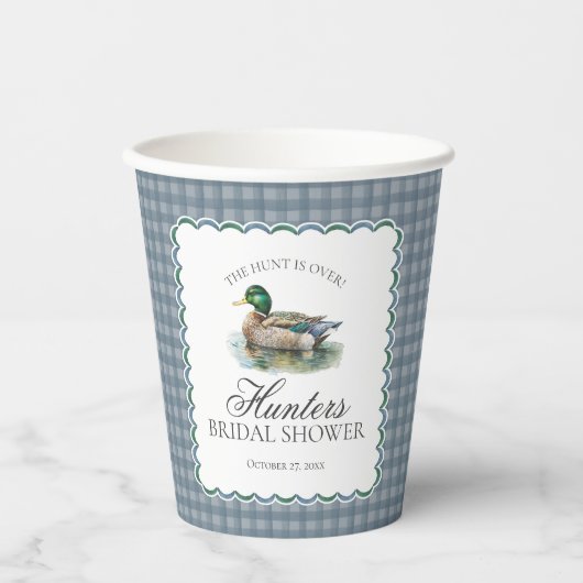 Mallard Duck Hunting Gingham Brautparty Pappbecher (Vorderseite)