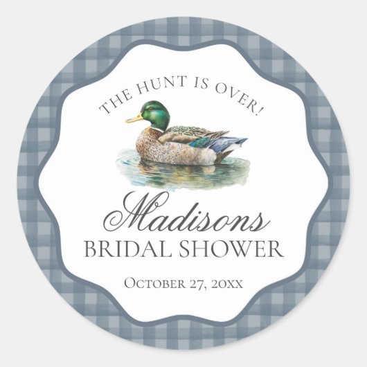 Mallard Duck Hunting Gingham Brautparty Siegel Runder Aufkleber (Vorderseite)