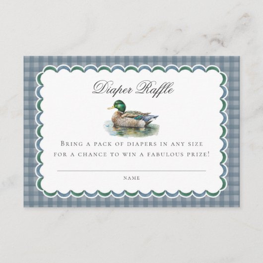 Mallard Duck Hunting Gingham Diaper Raffle Insert (Vorderseite)