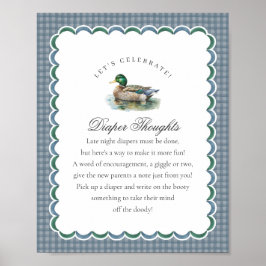 Mallard Duck Hunting Gingham Diaper Thoughts Sign Poster