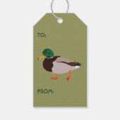 Mallard Duck Illustration on Olive Green Geschenkanhänger (Vorderseite)