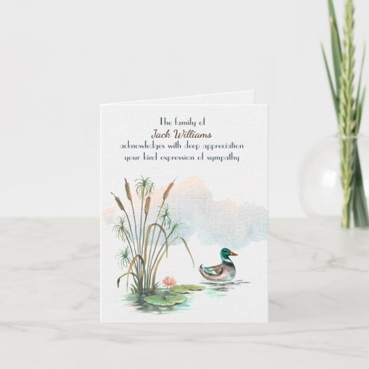 Mallard Duck in Cattails Beileid Vielen Dank Karte (Vorderseite)