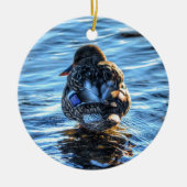 Mallard Duck in Winter River - Wildlife Foto Keramik Ornament (Vorne)