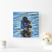 Mallard Duck in Winter River - Wildlife Foto Quadratische Wanduhr (Zuhause)