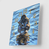 Mallard Duck in Winter River - Wildlife Foto Quadratische Wanduhr (Winkel)