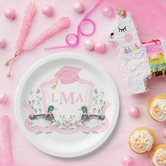 Mallard Duck Monogram Abschluss Wappen Pappteller (Party)