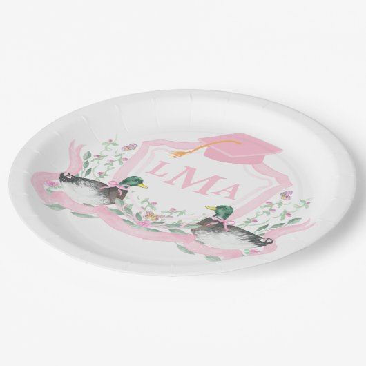 Mallard Duck Monogram Abschluss Wappen Pappteller (Schrägansicht)