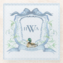 Mallard Duck Monogram Grandmillennial Glasuntersetzer