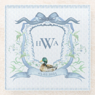 Mallard Duck Monogram Grandmillennial Glasuntersetzer