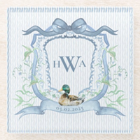 Mallard Duck Monogram Grandmillennial Glasuntersetzer (Vorderseite)