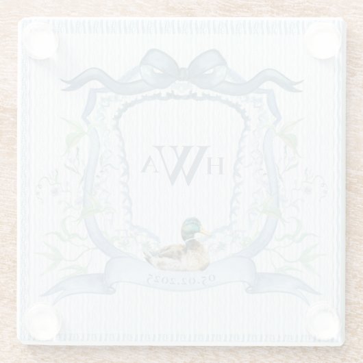 Mallard Duck Monogram Grandmillennial Glasuntersetzer (Rückseite)