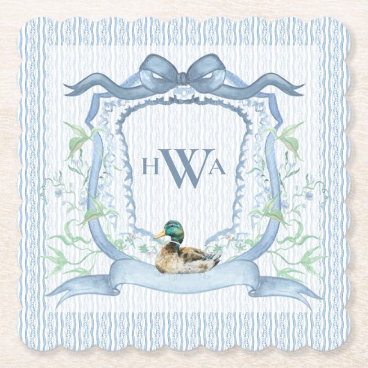 Mallard Duck Monogram Grandmillennial Untersetzer (Vorderseite)