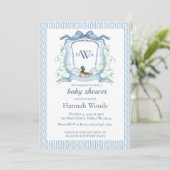 Mallard Duck Monogram Wappen Babydusche Einladung (Stehend Vorderseite)